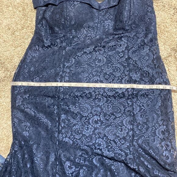 R&M Richards Navy Off the Shoulder Fishtail Evening Gown with Full Body Shimmer - Picture 11 of 12